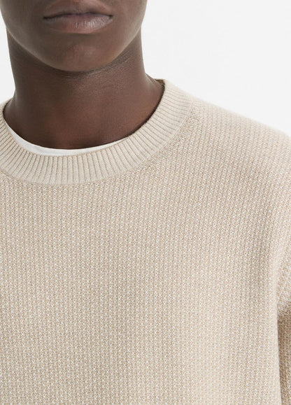 Geo-Jacquard Wool-Blend Crew Neck Sweater in Crew Neck BRITISH KHAKI/CLASSIC CREAM | VINCE Men