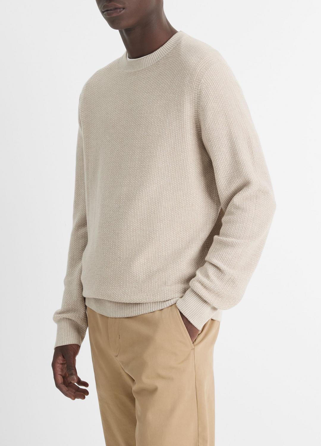 Geo-Jacquard Wool-Blend Crew Neck Sweater in Crew Neck BRITISH KHAKI/CLASSIC CREAM | VINCE Men