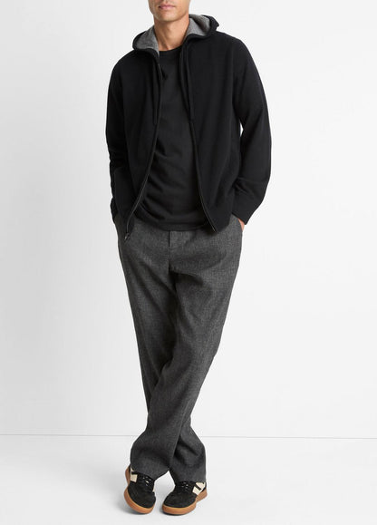 Cashmere Zip-Front Hoodie in Cashmere BLACK/MEDIUM HEATHER GREY | VINCE Men