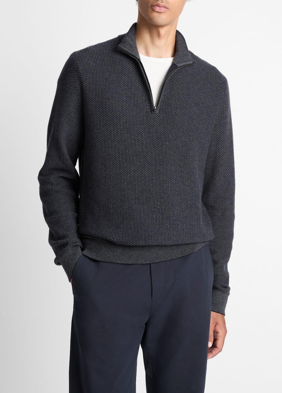 Geo-Jacquard Wool-Blend Quarter-Zip Sweater in Quarter Zip COASTAL BLUE/MEDIUM HEATHER GREY | VINCE Men