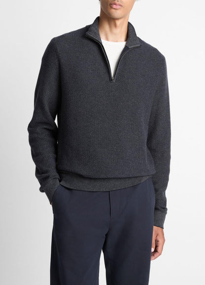 Geo-Jacquard Wool-Blend Quarter-Zip Sweater in Quarter Zip COASTAL BLUE/MEDIUM HEATHER GREY | VINCE Men