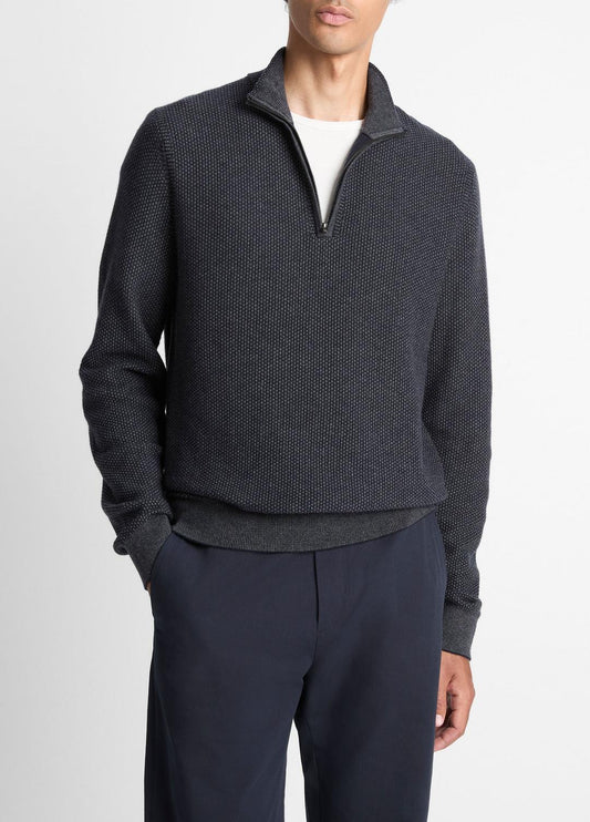 Geo-Jacquard Wool-Blend Quarter-Zip Sweater in Quarter Zip COASTAL BLUE/MEDIUM HEATHER GREY | VINCE Men