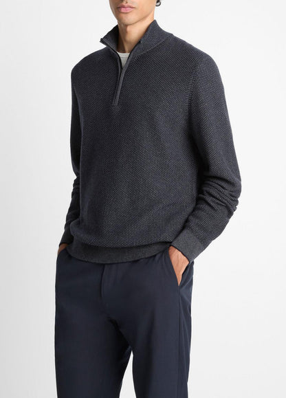 Geo-Jacquard Wool-Blend Quarter-Zip Sweater in Quarter Zip COASTAL BLUE/MEDIUM HEATHER GREY | VINCE Men