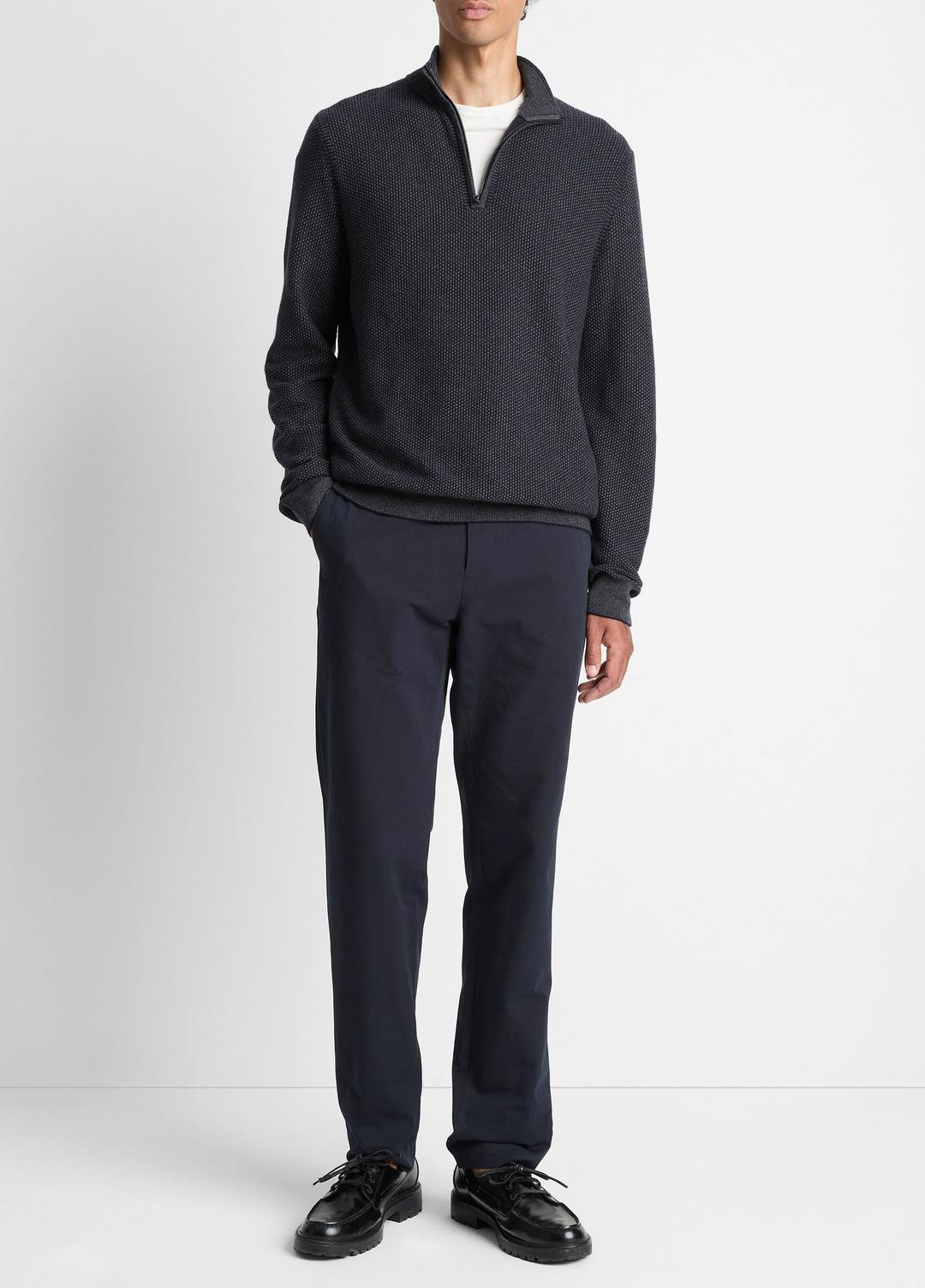 Geo-Jacquard Wool-Blend Quarter-Zip Sweater in Quarter Zip COASTAL BLUE/MEDIUM HEATHER GREY | VINCE Men