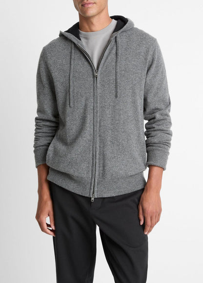 Cashmere Zip-Front Hoodie in Cashmere MEDIUM HEATHER GREY/BLACK | VINCE Men