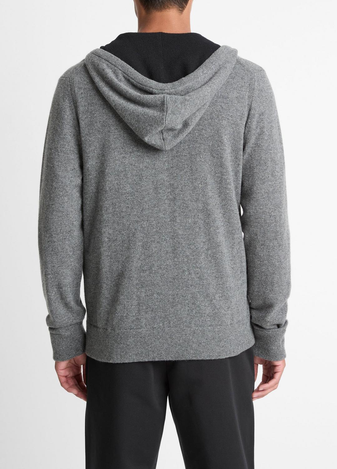 Cashmere Zip-Front Hoodie in Cashmere MEDIUM HEATHER GREY/BLACK | VINCE Men