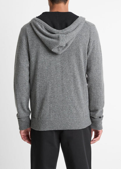 Cashmere Zip-Front Hoodie in Cashmere MEDIUM HEATHER GREY/BLACK | VINCE Men