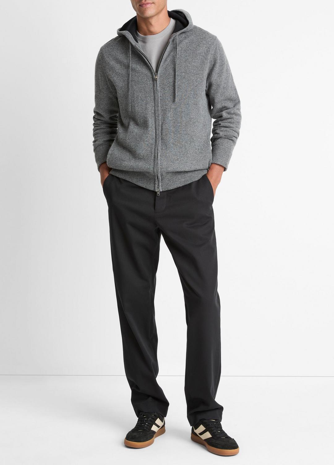 Cashmere Zip-Front Hoodie in Cashmere MEDIUM HEATHER GREY/BLACK | VINCE Men