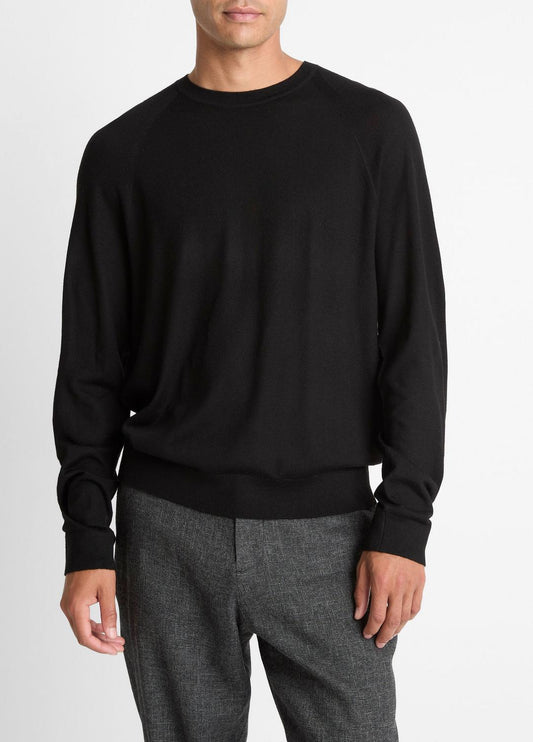 Featherweight Wool-Cashmere Crew Neck Sweater in Crew Neck BLACK | VINCE Men