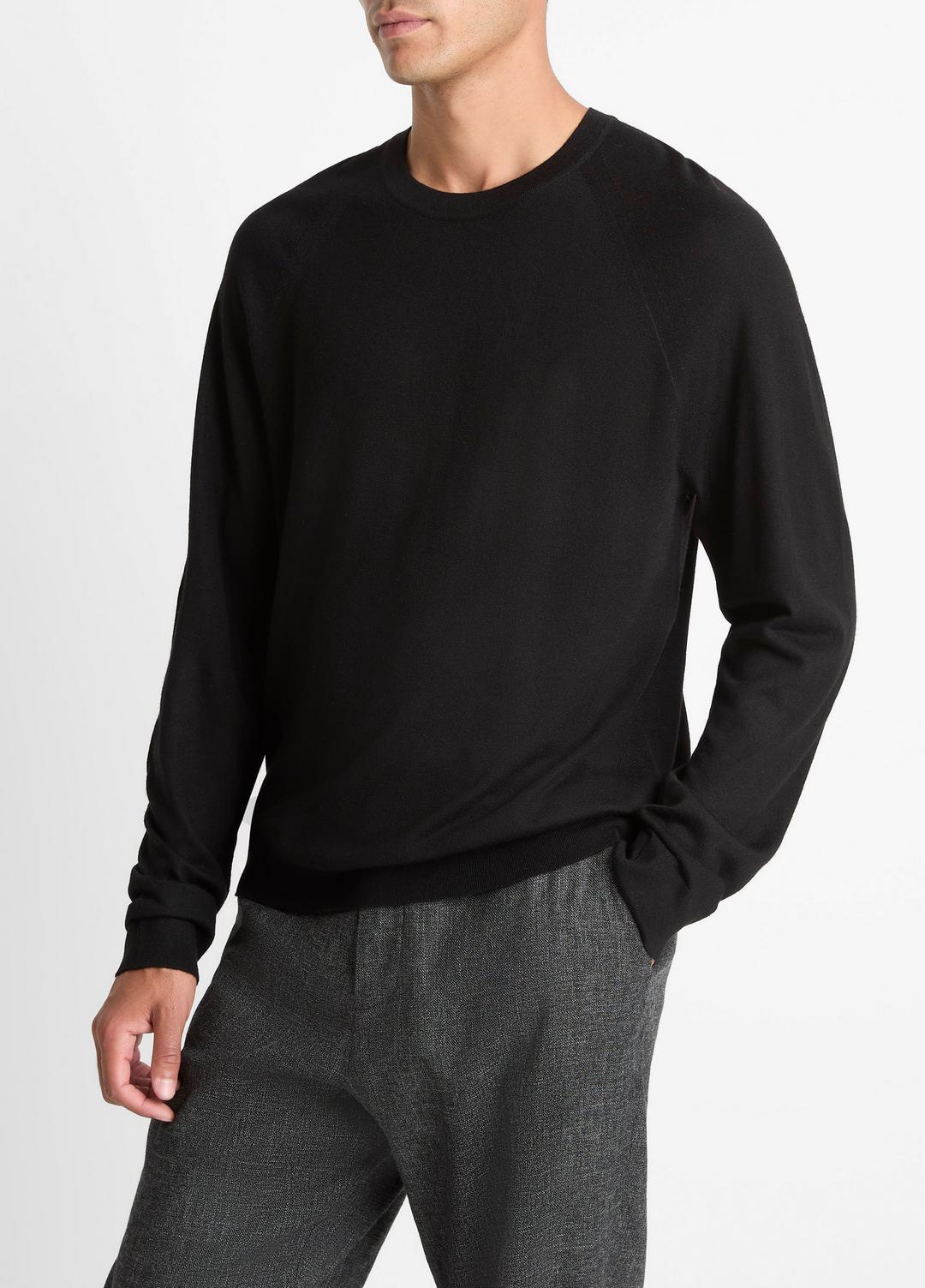 Featherweight Wool-Cashmere Crew Neck Sweater in Crew Neck BLACK | VINCE Men