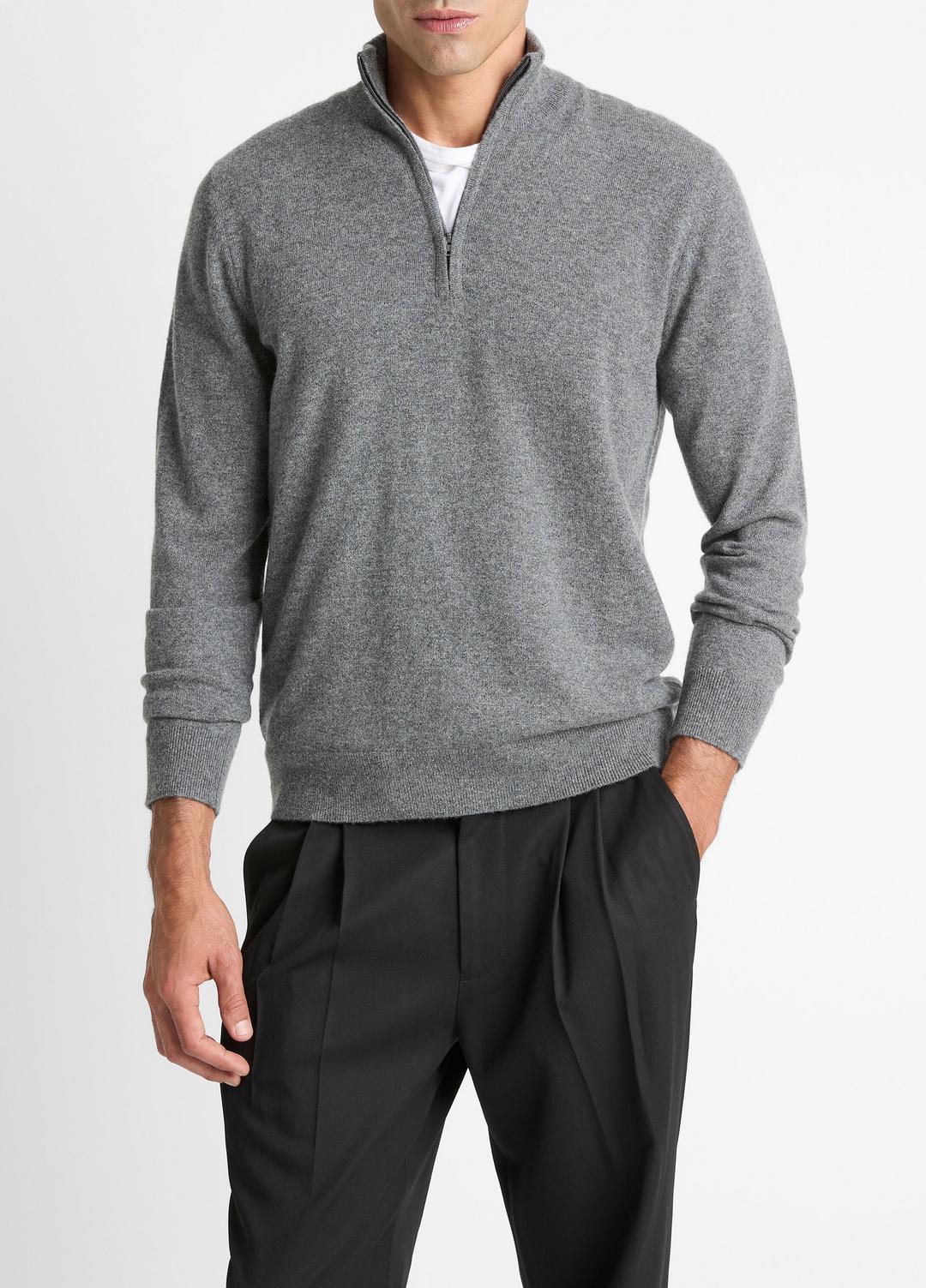 Cashmere Quarter-Zip Sweater in Quarter Zip MEDIUM HEATHER GREY | VINCE Men