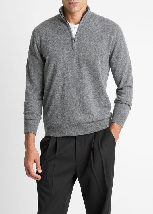 Cashmere Quarter-Zip Sweater in Quarter Zip MEDIUM HEATHER GREY | VINCE Men