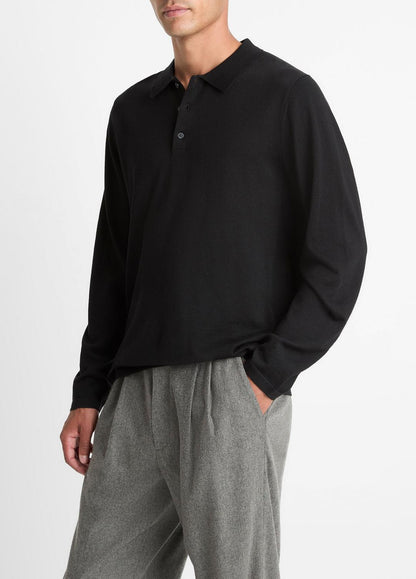 Wool Polo Sweater in Sweaters BLACK | VINCE Men