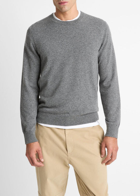 Cashmere Crew Neck Sweater in Crew Neck MEDIUM HEATHER GREY | VINCE Men