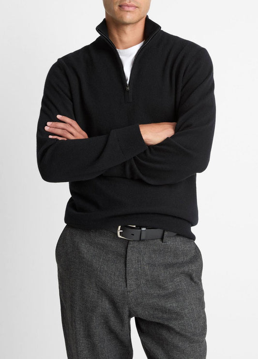 Cashmere Quarter-Zip Sweater in Quarter Zip BLACK | VINCE Men