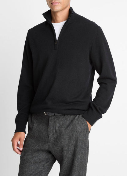 Cashmere Quarter-Zip Sweater in Quarter Zip BLACK | VINCE Men