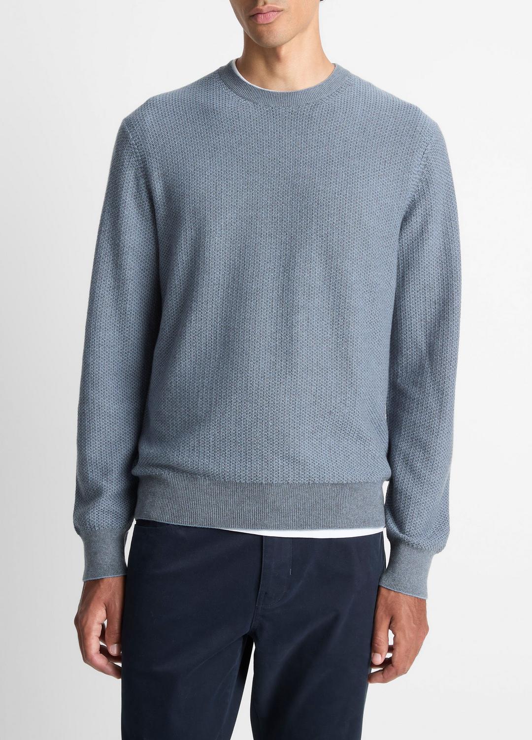 Geo-Jacquard Wool-Blend Crew Neck Sweater in Crew Neck PARLOR BLUE/MEDIUM HEATHER GREY | VINCE Men