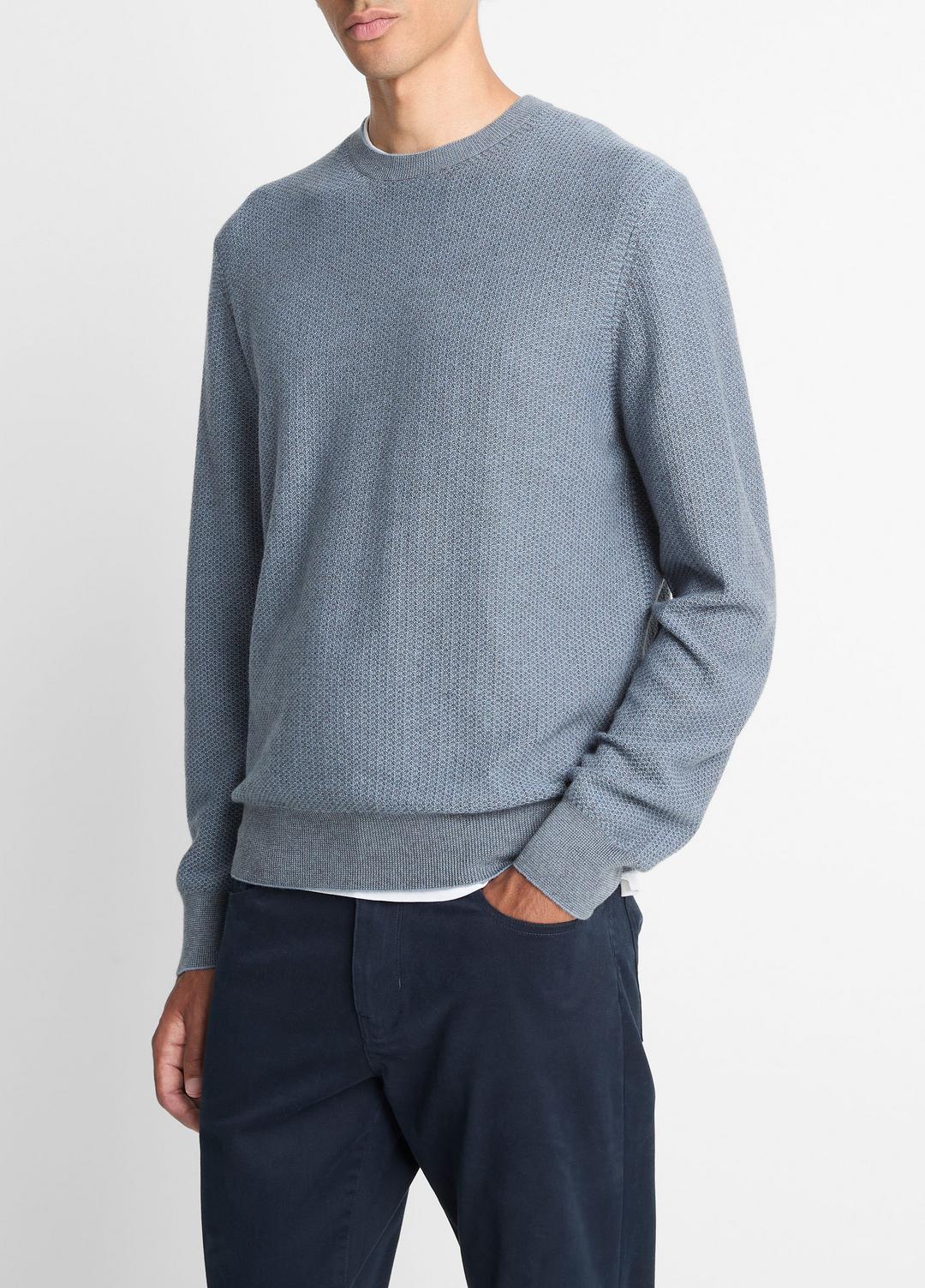 Geo-Jacquard Wool-Blend Crew Neck Sweater in Crew Neck PARLOR BLUE/MEDIUM HEATHER GREY | VINCE Men