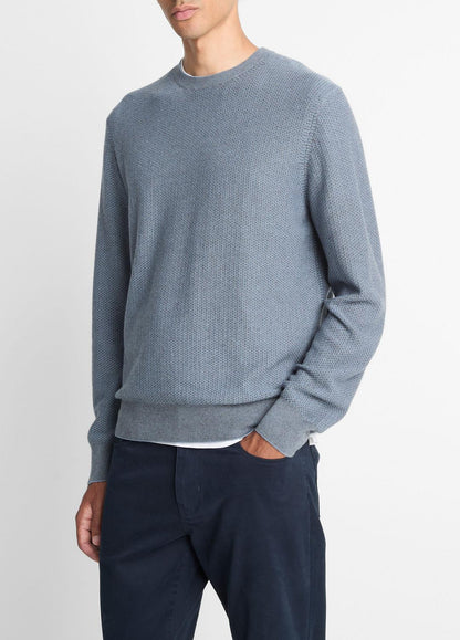 Geo-Jacquard Wool-Blend Crew Neck Sweater in Crew Neck PARLOR BLUE/MEDIUM HEATHER GREY | VINCE Men