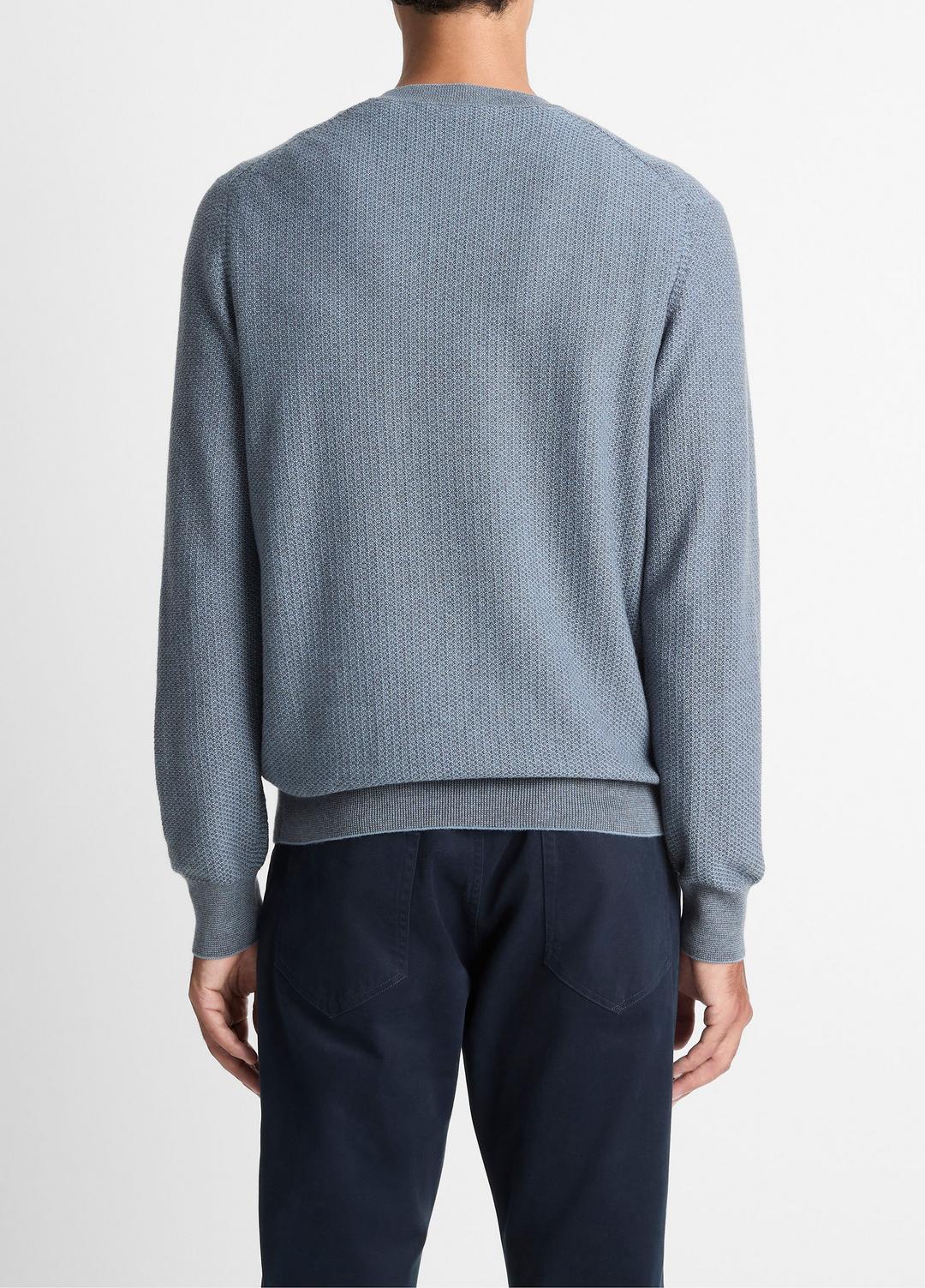 Geo-Jacquard Wool-Blend Crew Neck Sweater in Crew Neck PARLOR BLUE/MEDIUM HEATHER GREY | VINCE Men