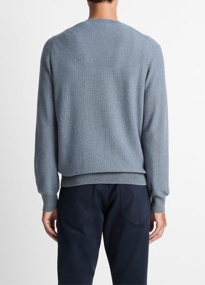 Geo-Jacquard Wool-Blend Crew Neck Sweater in Crew Neck PARLOR BLUE/MEDIUM HEATHER GREY | VINCE Men
