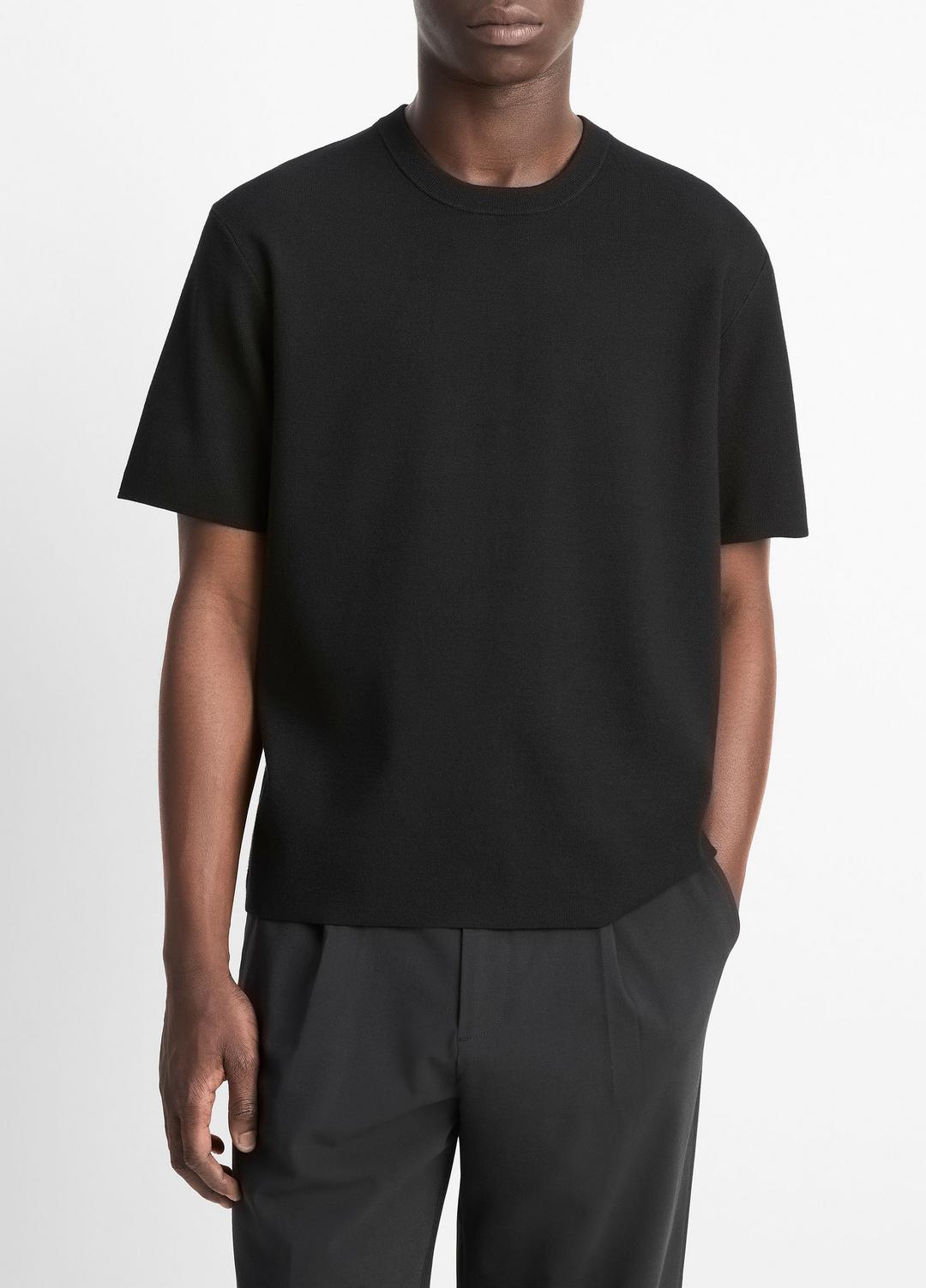 Milano Short-Sleeve Crew Neck Sweater in Crew Neck BLACK | VINCE Men
