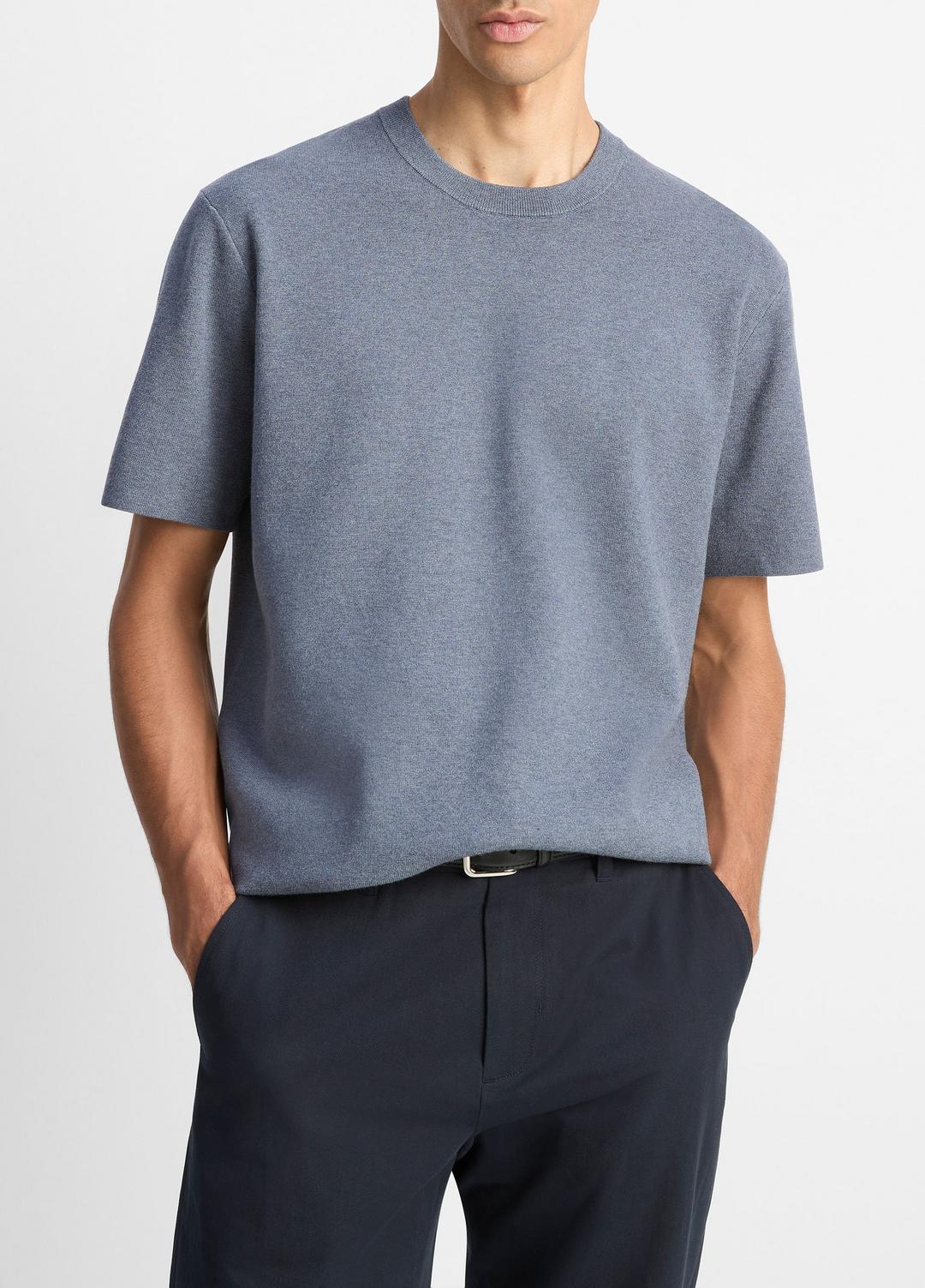 Milano Short-Sleeve Crew Neck Sweater in Crew Neck LIGHT HEATHER RIPPLE | VINCE Men