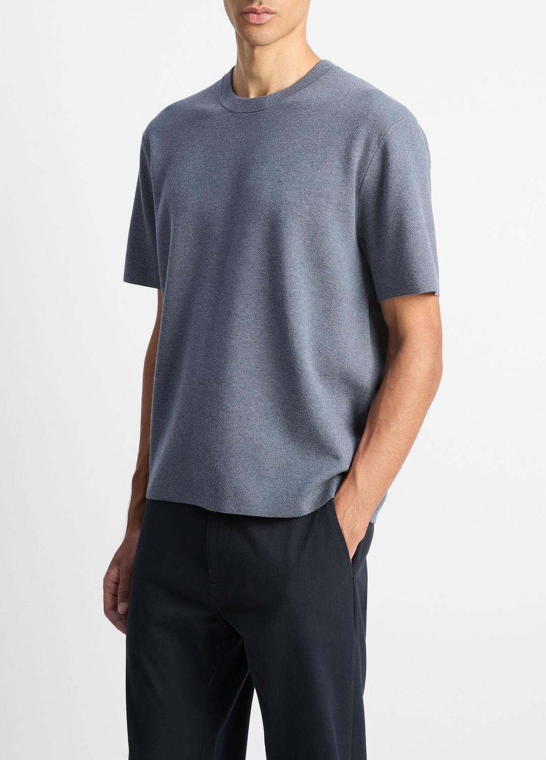 Milano Short-Sleeve Crew Neck Sweater in Crew Neck LIGHT HEATHER RIPPLE | VINCE Men