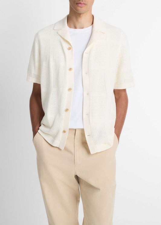 Patchwork Pointelle Short-Sleeve Shirt in Short Sleeve CLASSIC CREAM | VINCE Men