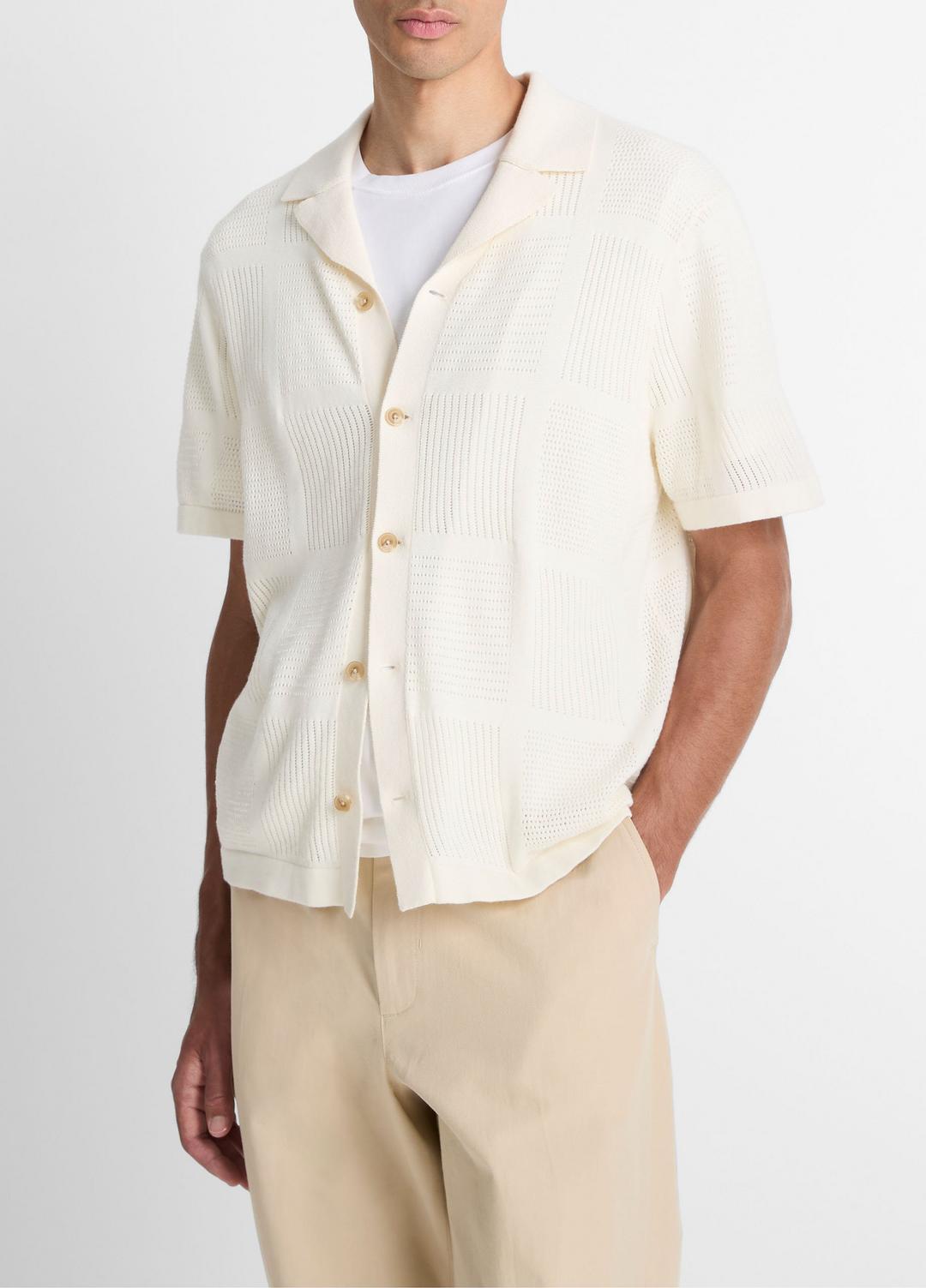 Patchwork Pointelle Short-Sleeve Shirt in Short Sleeve CLASSIC CREAM | VINCE Men
