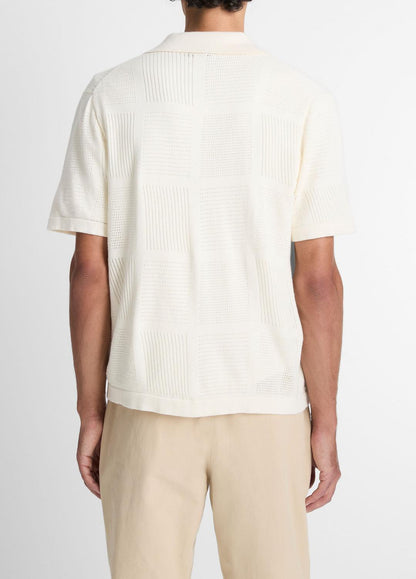 Patchwork Pointelle Short-Sleeve Shirt in Short Sleeve CLASSIC CREAM | VINCE Men