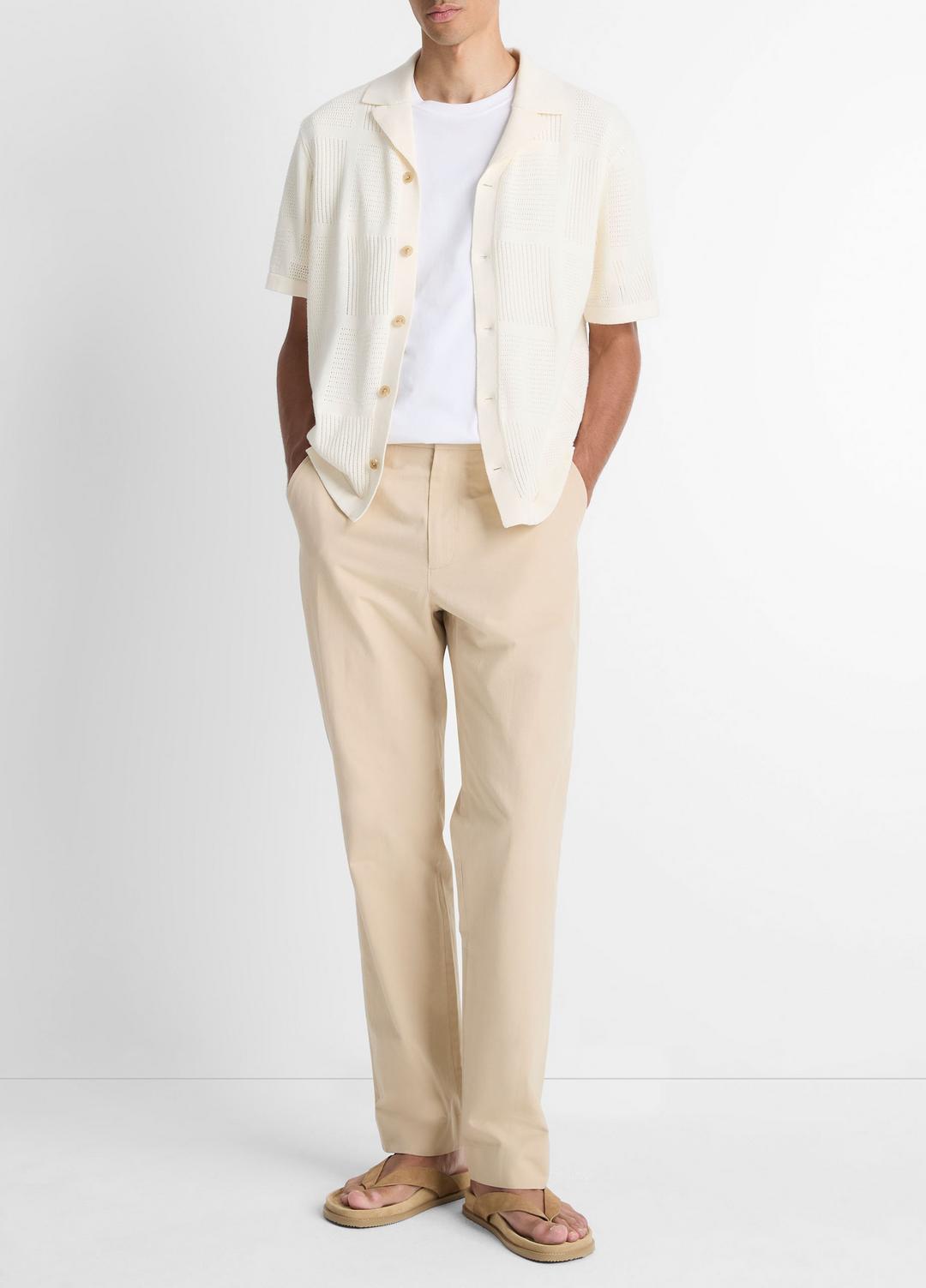 Patchwork Pointelle Short-Sleeve Shirt in Short Sleeve CLASSIC CREAM | VINCE Men