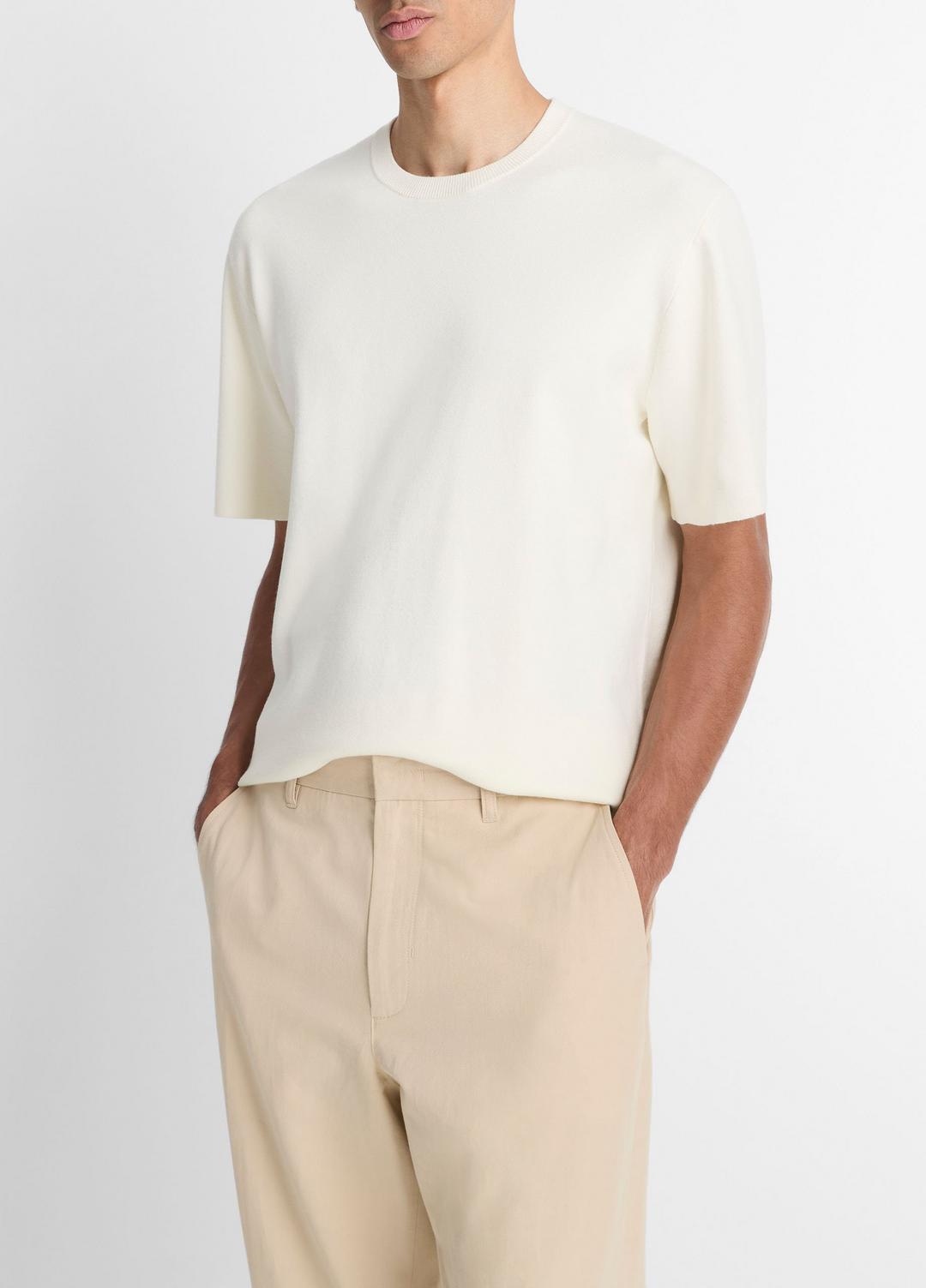 Milano Short-Sleeve Crew Neck Sweater in Crew Neck CLASSIC CREAM | VINCE Men