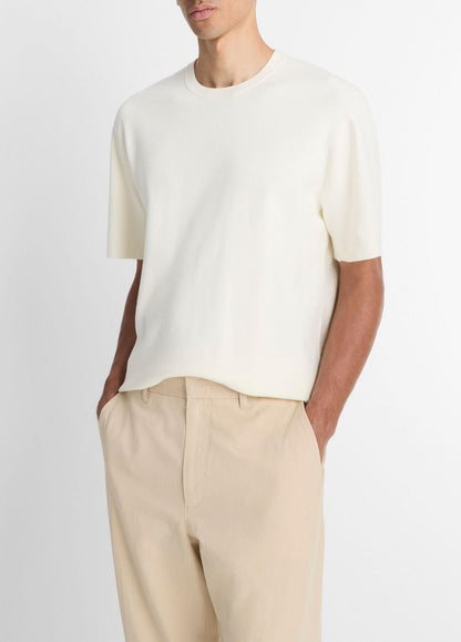 Milano Short-Sleeve Crew Neck Sweater in Crew Neck CLASSIC CREAM | VINCE Men