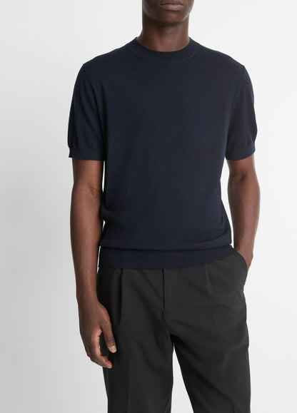 Featherweight Merino Wool-Cashmere Short-Sleeve Sweater in Crew Neck COASTAL BLUE | VINCE Men