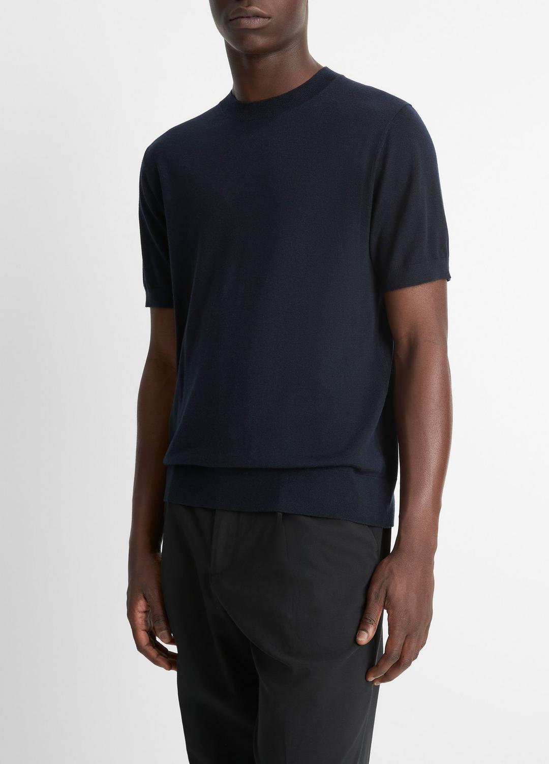 Featherweight Merino Wool-Cashmere Short-Sleeve Sweater in Crew Neck COASTAL BLUE | VINCE Men
