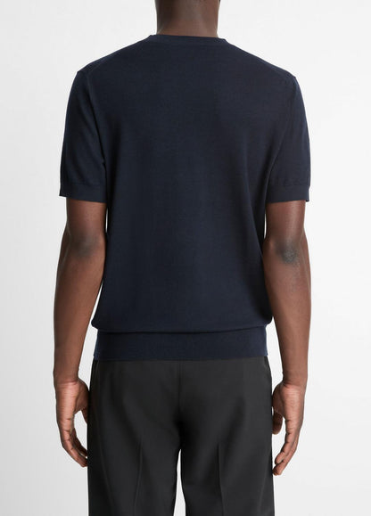 Featherweight Merino Wool-Cashmere Short-Sleeve Sweater in Crew Neck COASTAL BLUE | VINCE Men