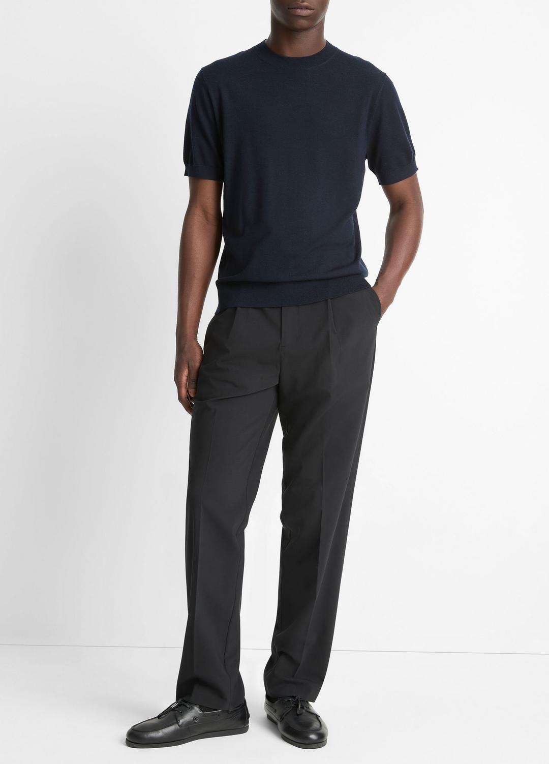 Featherweight Merino Wool-Cashmere Short-Sleeve Sweater in Crew Neck COASTAL BLUE | VINCE Men