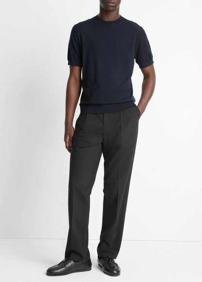 Featherweight Merino Wool-Cashmere Short-Sleeve Sweater in Crew Neck COASTAL BLUE | VINCE Men