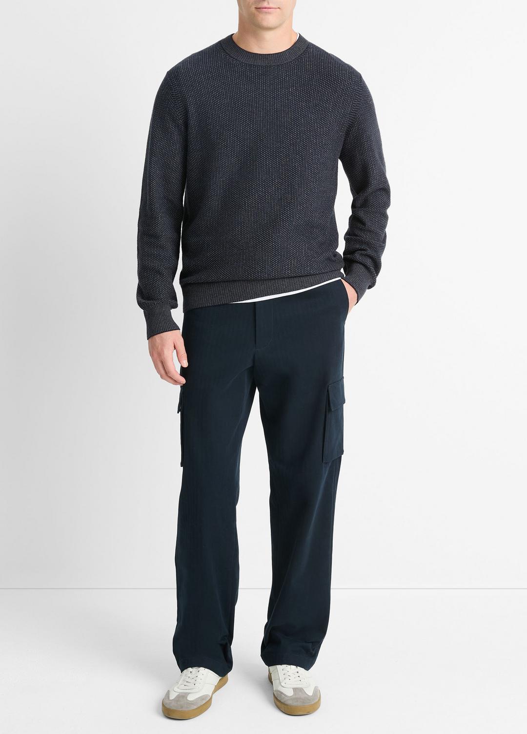 Geo-Jacquard Wool-Blend Crew Neck Sweater in Crew Neck COASTAL BLUE/MEDIUM HEATHER GREY | VINCE Men