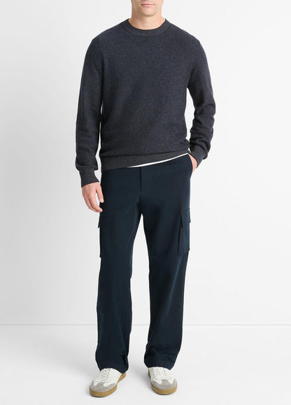 Geo-Jacquard Wool-Blend Crew Neck Sweater in Crew Neck COASTAL BLUE/MEDIUM HEATHER GREY | VINCE Men