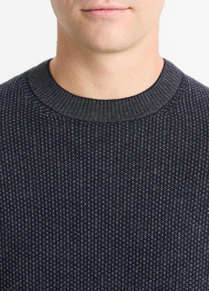 Geo-Jacquard Wool-Blend Crew Neck Sweater in Crew Neck COASTAL BLUE/MEDIUM HEATHER GREY | VINCE Men