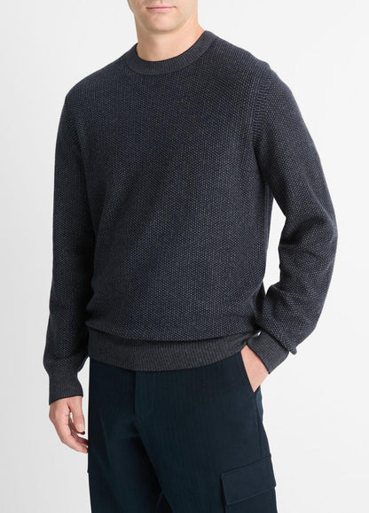 Geo-Jacquard Wool-Blend Crew Neck Sweater in Crew Neck COASTAL BLUE/MEDIUM HEATHER GREY | VINCE Men