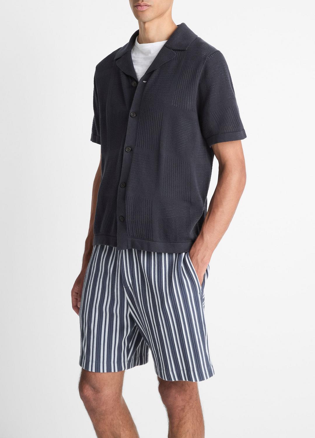 Patchwork Pointelle Short-Sleeve Shirt in Short Sleeve LIGHT COASTAL BLUE | VINCE Men