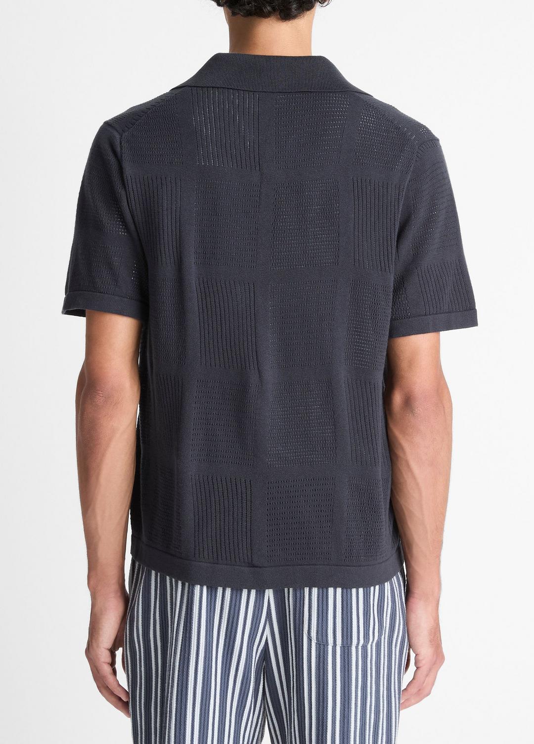 Patchwork Pointelle Short-Sleeve Shirt in Short Sleeve LIGHT COASTAL BLUE | VINCE Men