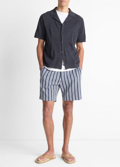 Patchwork Pointelle Short-Sleeve Shirt in Short Sleeve LIGHT COASTAL BLUE | VINCE Men