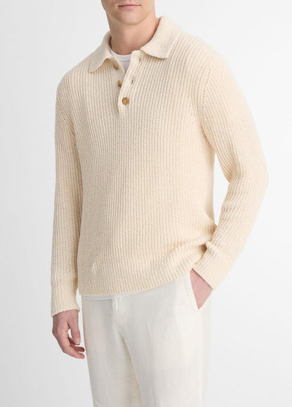 Shaker Italian Cotton-Blend Polo Sweater in Sweaters BONE | VINCE Men