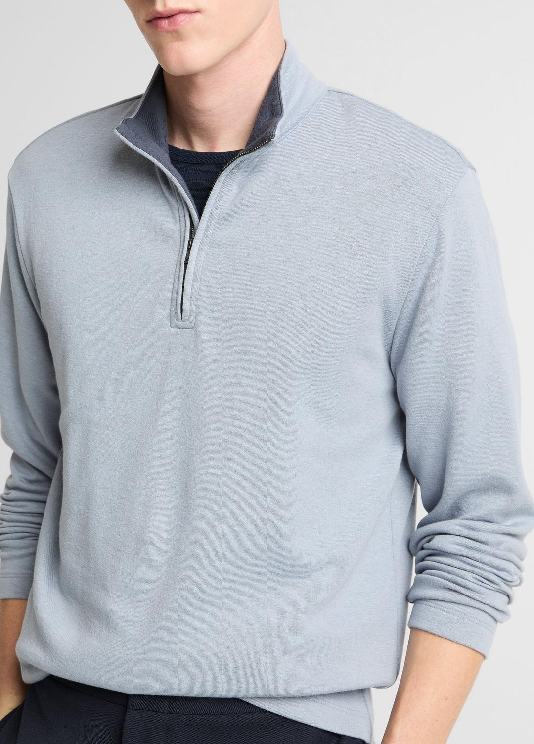 Double-Face Cotton-Blend Quarter-Zip Pullover in Quarter Zip STEEL BLUE/STUDIO | VINCE Men