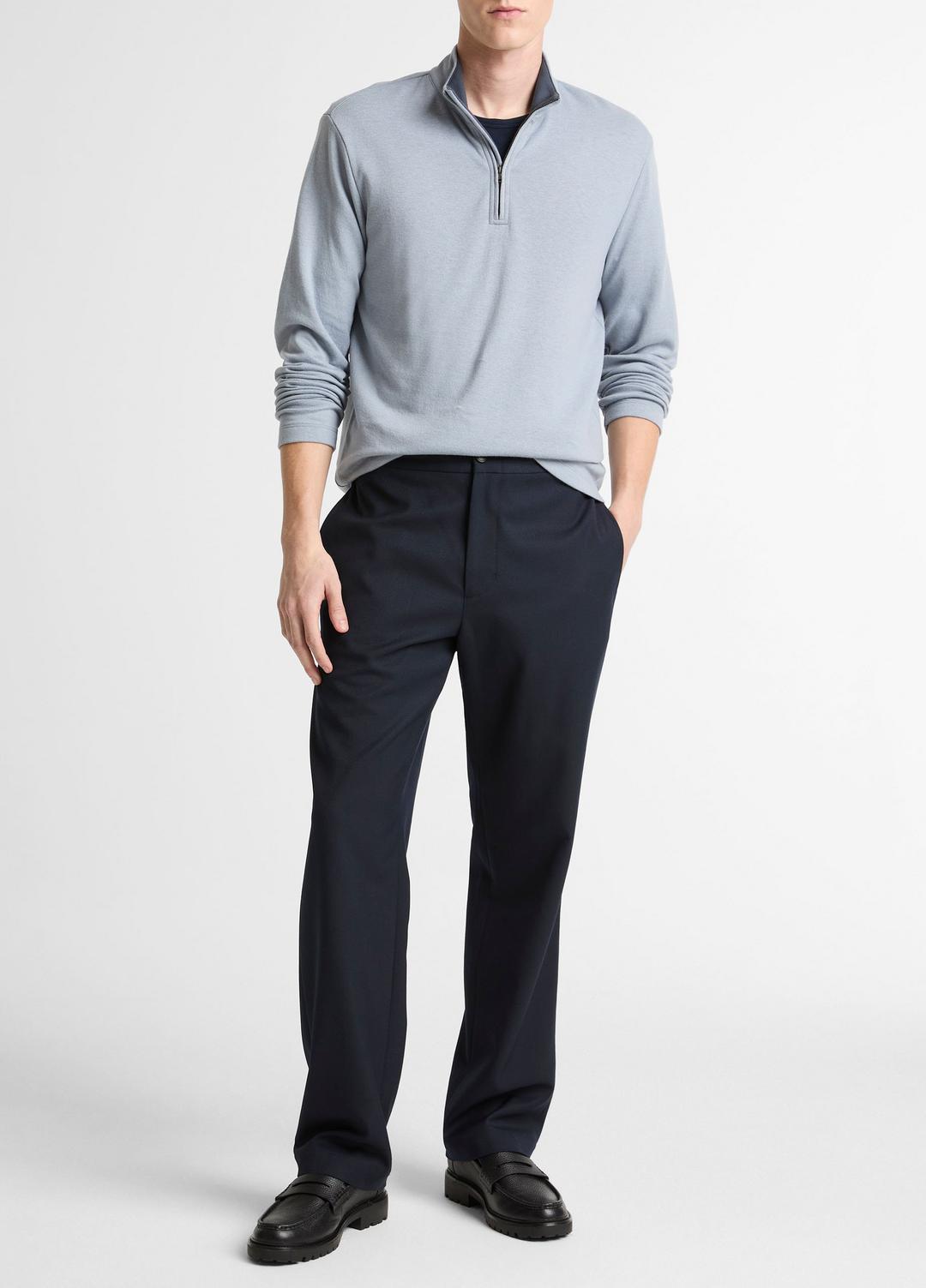 Double-Face Cotton-Blend Quarter-Zip Pullover in Quarter Zip STEEL BLUE/STUDIO | VINCE Men