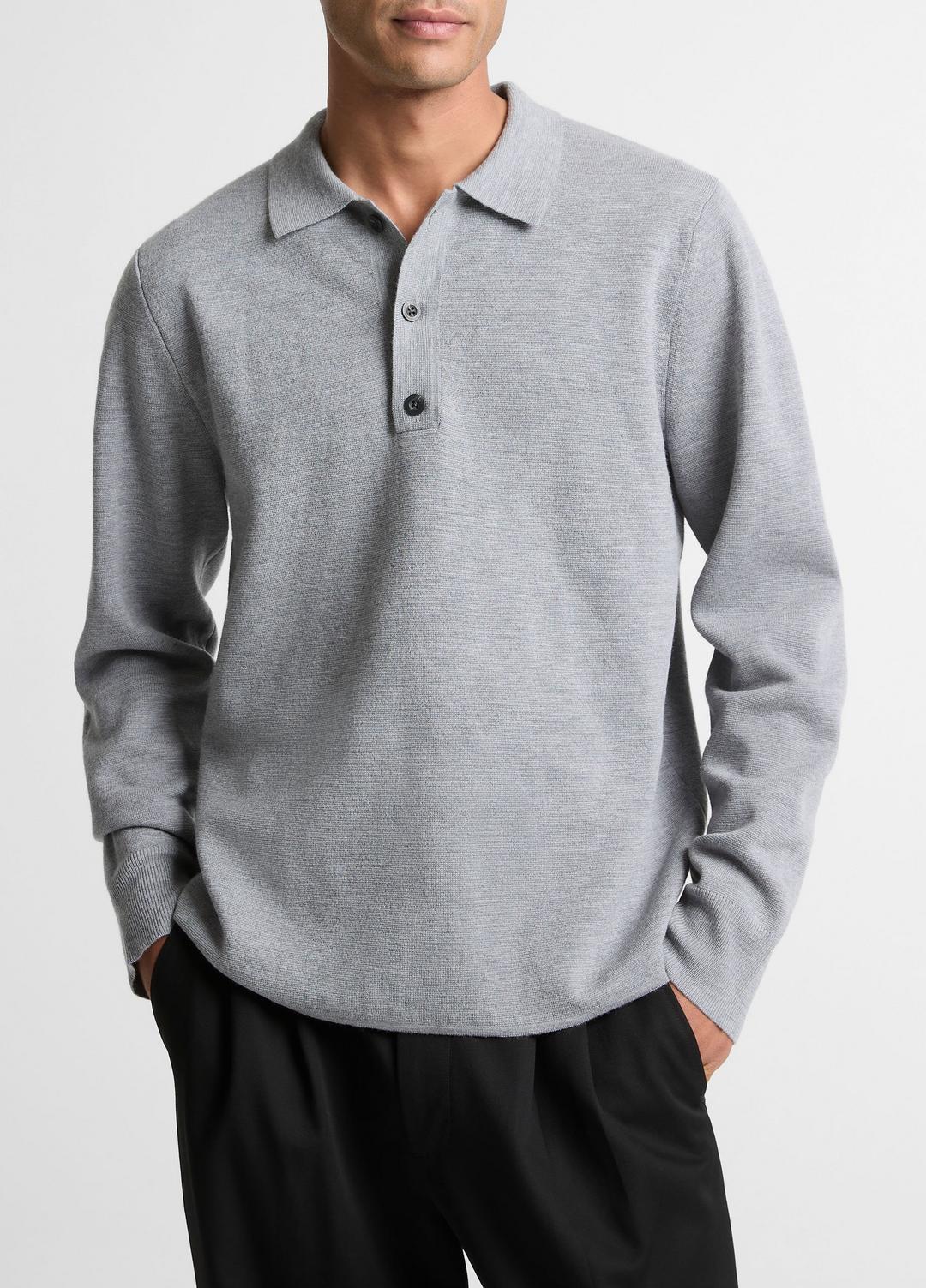 Italian Merino Wool Milano Polo Sweater in Sweaters HEATHER GREY | VINCE Men